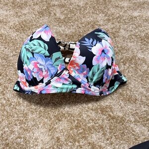 Black Floral Underwire Bikini Top with Pink & Green Accents